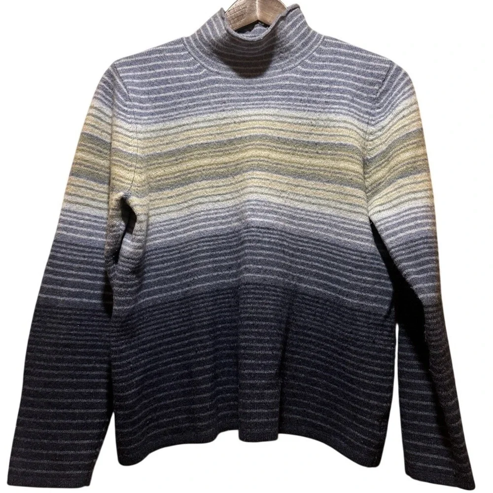 VTG EDDIE BAUER‎ Blue & Green Stripe Lamb Wool Sweater Made In UK Women Small S
